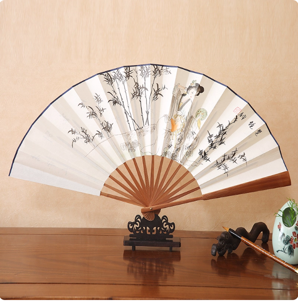 Xuan paper fan, Chinese style folding fan, ancient style landscape fan