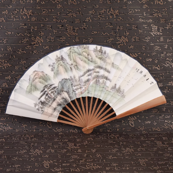 Xuan paper fan, Chinese style folding fan, ancient style landscape fan