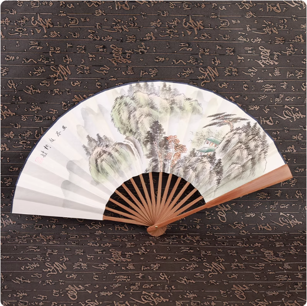 Xuan paper fan, Chinese style folding fan, ancient style landscape fan