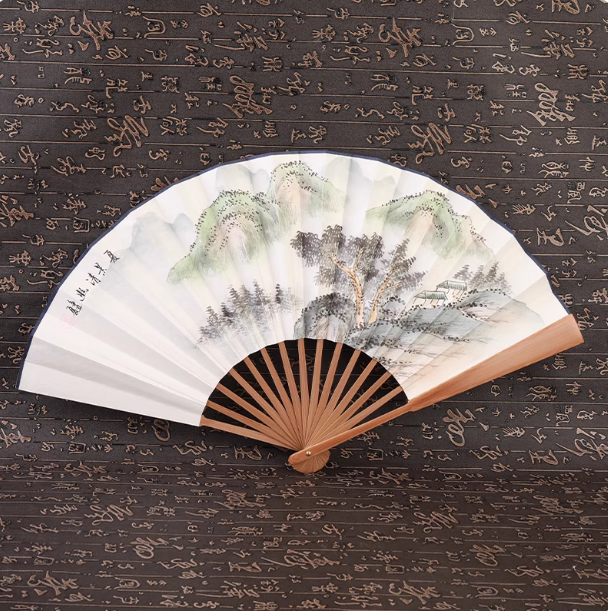 Xuan paper fan, Chinese style folding fan, ancient style landscape fan