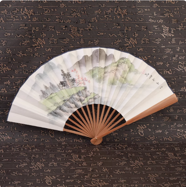 Xuan paper fan, Chinese style folding fan, ancient style landscape fan