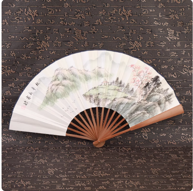 Xuan paper fan, Chinese style folding fan, ancient style landscape fan