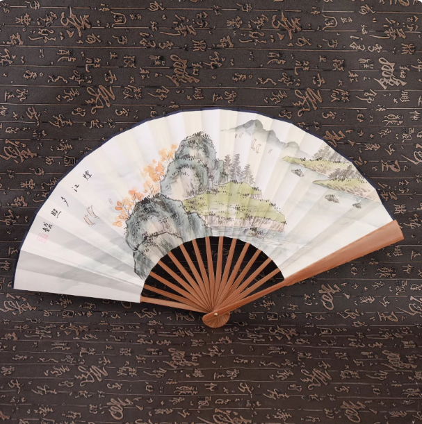 Xuan paper fan, Chinese style folding fan, ancient style landscape fan