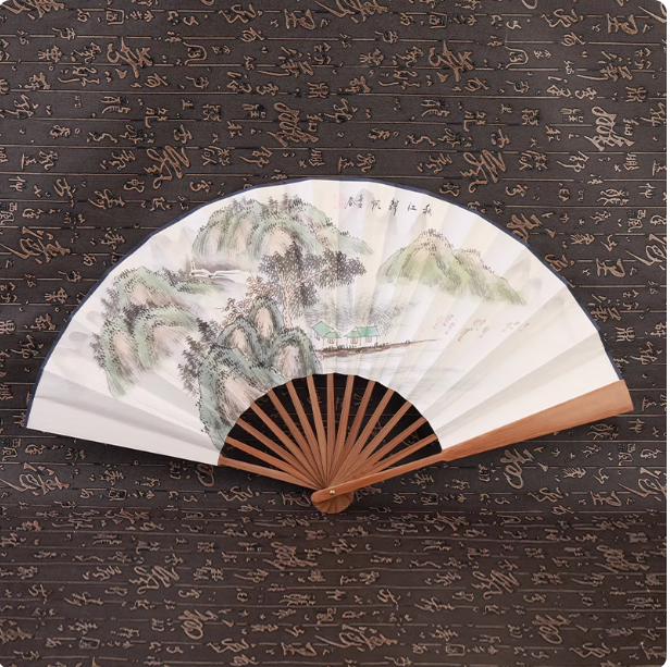 Xuan paper fan, Chinese style folding fan, ancient style landscape fan