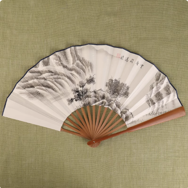 Xuan paper fan, Chinese style folding fan, ancient style landscape fan