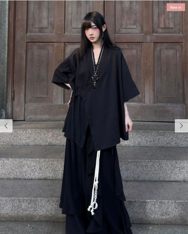 New Chinese Hanfu Taoist robe with straps, short sleeved shirt jacket Unisex