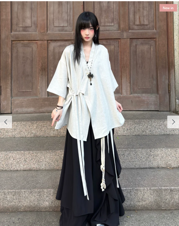 New Chinese Hanfu Taoist robe with straps, short sleeved shirt jacket Unisex