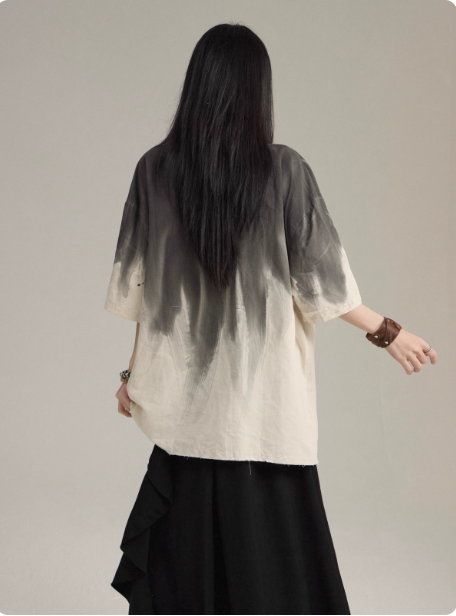 New Chinese Hanfu Taoist robe with straps, short sleeved shirt jacket Unisex