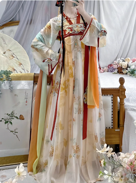 [月枝桂香]Tang Dynasty Hanfu chest length shirt and skirt embroidery QiXiong Ruqun