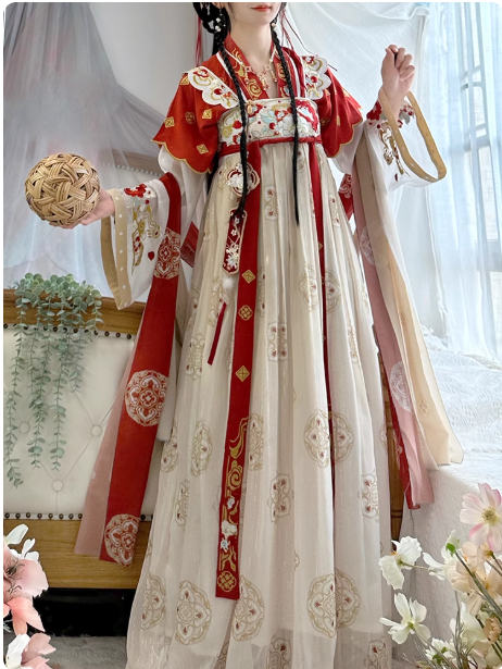 【金台红袖】Tang Dynasty Hanfu chest length shirt and skirt embroidery QiXiong Ruqun