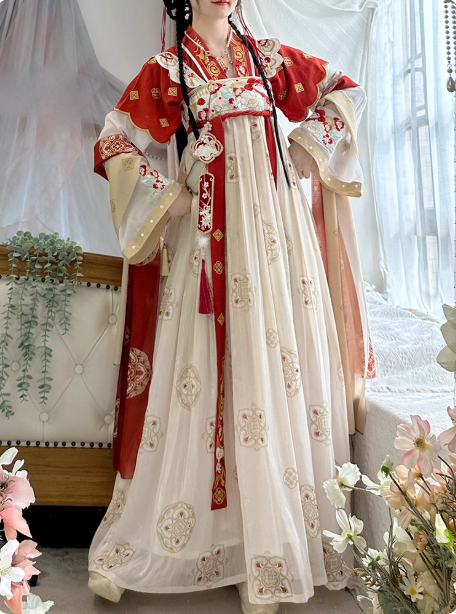 【金台红袖】Tang Dynasty Hanfu chest length shirt and skirt embroidery QiXiong Ruqun
