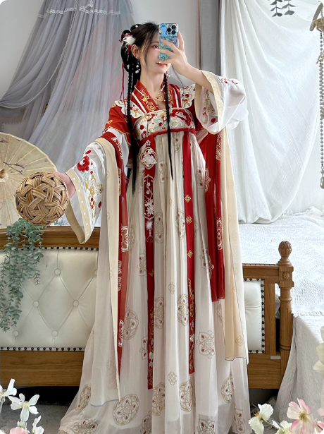 【金台红袖】Tang Dynasty Hanfu chest length shirt and skirt embroidery QiXiong Ruqun
