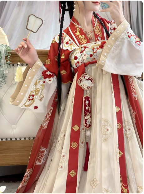 【金台红袖】Tang Dynasty Hanfu chest length shirt and skirt embroidery QiXiong Ruqun