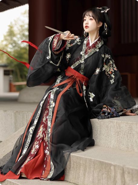 【战无双】Warring States Hanfu Embroidery Long Gown / Long Robe Shenyi