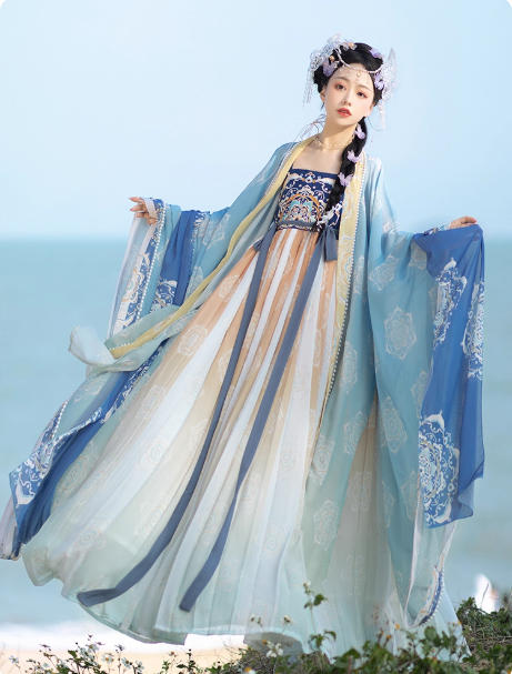 【仙女下凡】Tang Dynasty Hanfu Big Sleeve Embroidered Fairy Ruqun Set