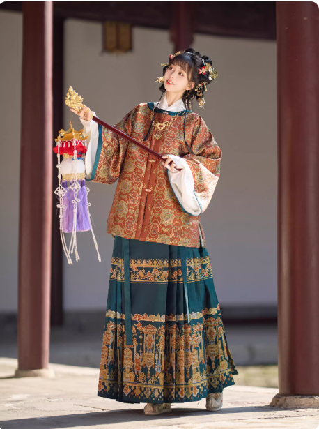 【岁岁锦】Ming Dynasty round necked jacket with horse face skirt and velvet Aoqun