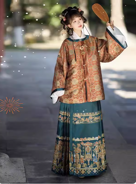 【岁岁锦】Ming Dynasty round necked jacket with horse face skirt and velvet Aoqun