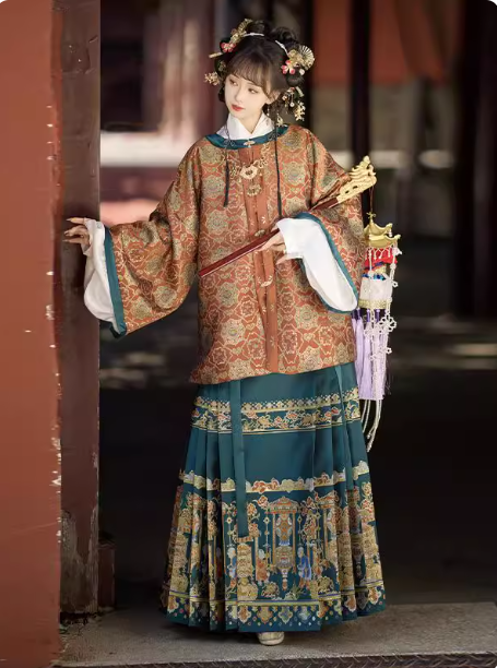 【岁岁锦】Ming Dynasty round necked jacket with horse face skirt and velvet Aoqun