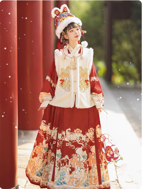 【龙华富贵】Ming Dynasty square collar vest, horse face skirt embroidered  Aoqun  velvet