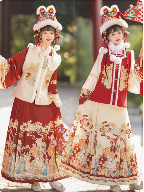 【龙华富贵】Ming Dynasty square collar vest, horse face skirt embroidered  Aoqun  velvet