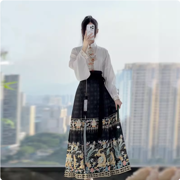 [ 龙凤呈祥】Ming Dynasty Hanfu Ma Mian Skirt Set Dragon Phoenix Skirt