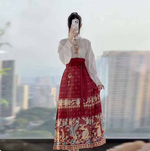 [ 龙凤呈祥】Ming Dynasty Hanfu Ma Mian Skirt Set Dragon Phoenix Skirt