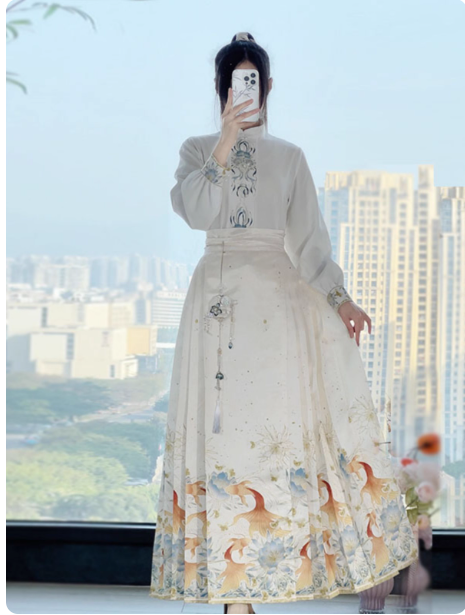 [鱼影花香】Ming Dynasty Hanfu Ma Mian Skirt horse face skirt set