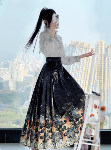 [鱼影花香】Ming Dynasty Hanfu Ma Mian Skirt horse face skirt set