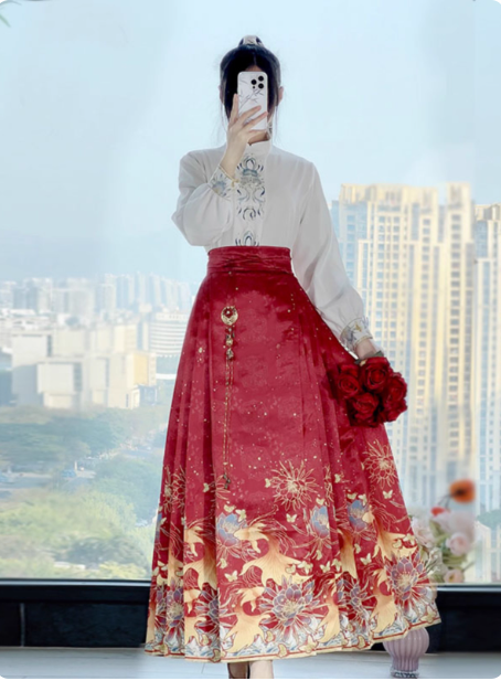 [鱼影花香】Ming Dynasty Hanfu Ma Mian Skirt horse face skirt set