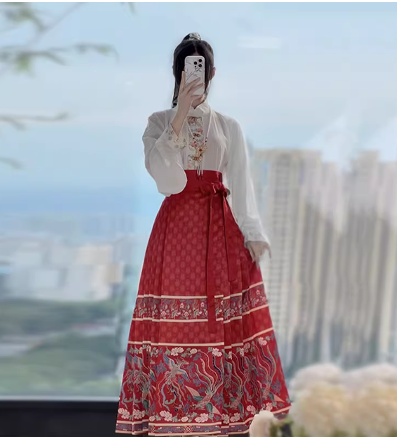 Ming Dynasty Hanfu Chinese style suit horse face skirt