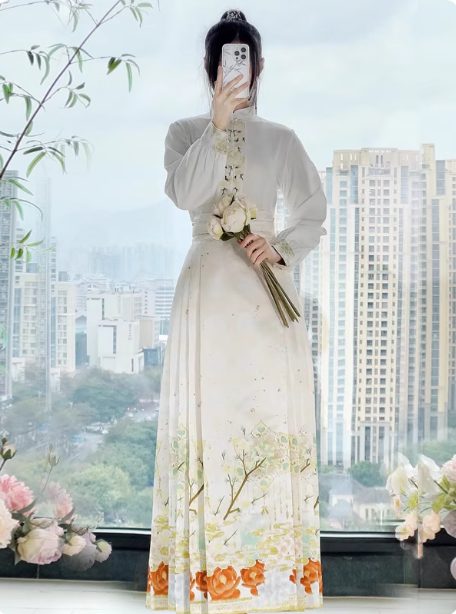 [古韵花香】Ming Dynasty Hanfu Ma Mian Skirt Set with Immortal Style Ancient Costume