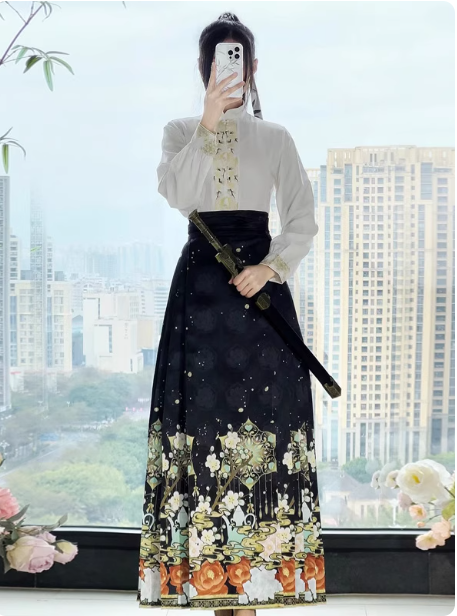 [古韵花香】Ming Dynasty Hanfu Ma Mian Skirt Set with Immortal Style Ancient Costume