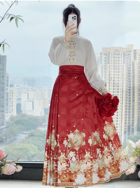 [古韵花香】Ming Dynasty Hanfu Ma Mian Skirt Set with Immortal Style Ancient Costume