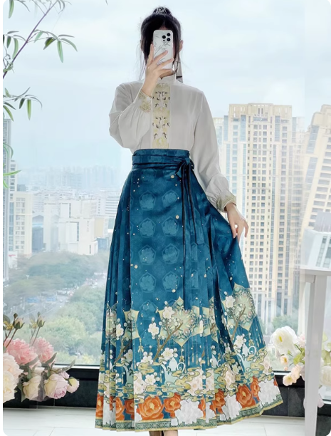 [古韵花香】Ming Dynasty Hanfu Ma Mian Skirt Set with Immortal Style Ancient Costume