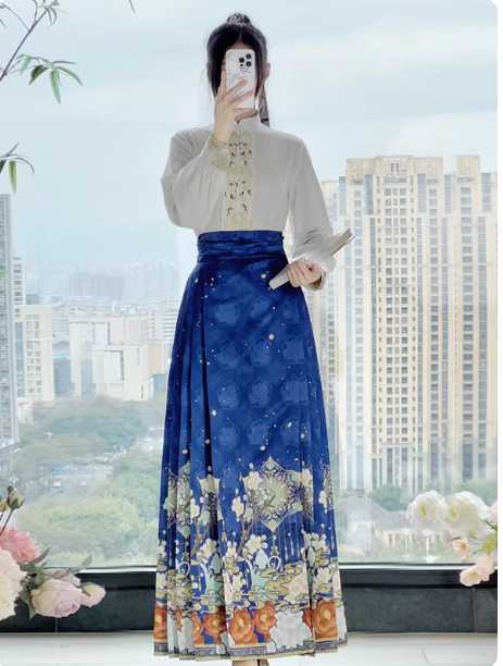 [古韵花香】Ming Dynasty Hanfu Ma Mian Skirt Set with Immortal Style Ancient Costume