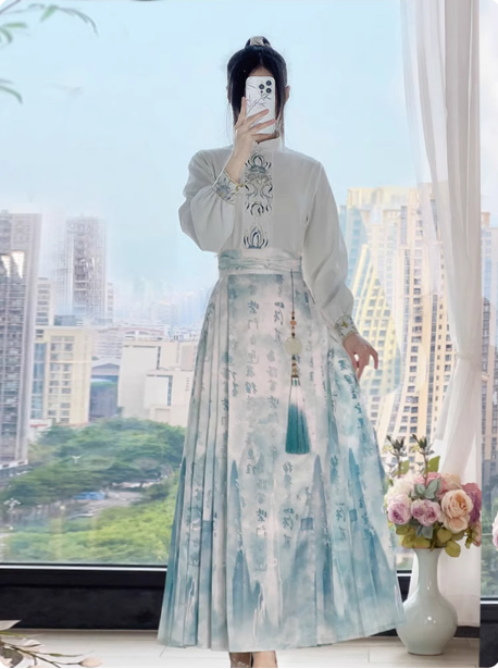[ 山水之韵】Ma Mian Skirt Set, Ming Dynasty Landscape Ancient Costume Complete Set, Chinese Style Hanfu