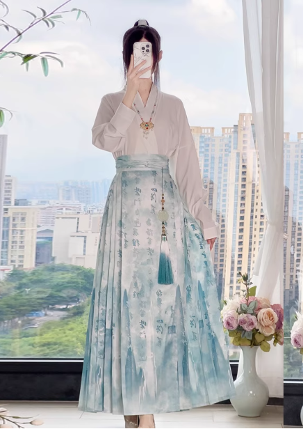 [ 山水之韵】Ma Mian Skirt Set, Ming Dynasty Landscape Ancient Costume Complete Set, Chinese Style Hanfu
