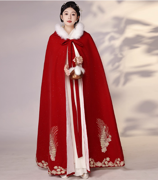 Mao Dou 毛豆 Ancient Hanfu Winter Long Cloak   Doupeng Cloak