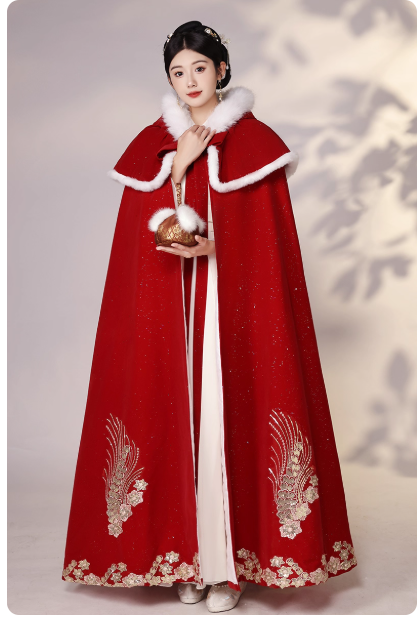Mao Dou 毛豆 Ancient Hanfu Winter Long Cloak   Doupeng Cloak