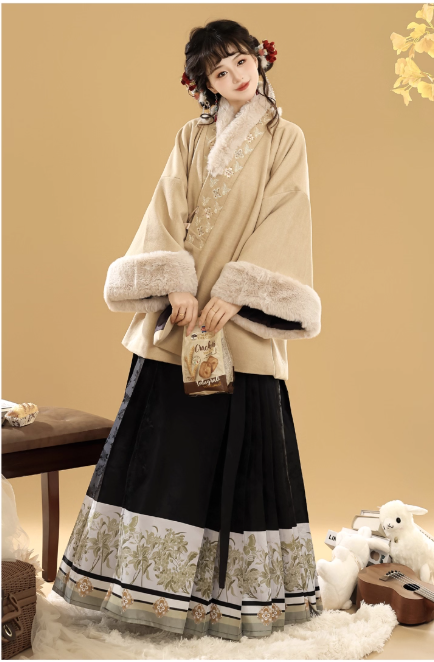 [年年]Ming Dynasty Hanfu Aoqun Straight Collar Short Coat Horse Face Skirt Set