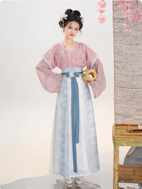 [小唐春]Tang style Hanfu waist length Ruqun round neck shirt with eight torn skirts beizi