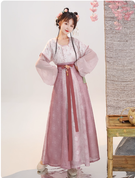 [小唐春]Tang style Hanfu waist length Ruqun round neck shirt with eight torn skirts beizi