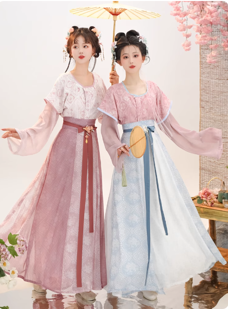 [小唐春]Tang style Hanfu waist length Ruqun round neck shirt with eight torn skirts beizi