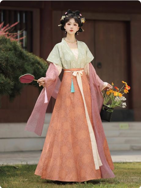 Tang style Hanfu waist length Ruqun eight torn skirt set