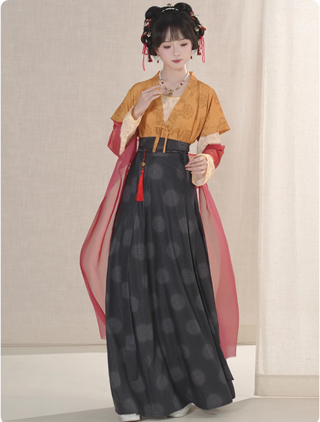 Tang style Hanfu waist length Ruqun eight torn skirt set