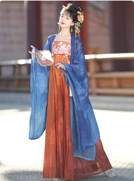 [花间月】Hanfu chest length Ruqun large sleeved shirt set, Tang style