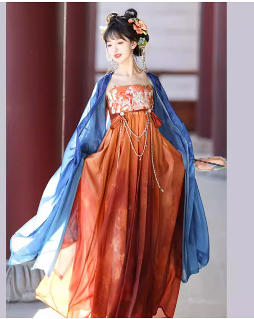 [花间月】Hanfu chest length Ruqun large sleeved shirt set, Tang style