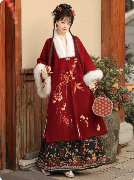 Ming Dynasty Hanfu Aoqun horse face skirt with thick velvet set