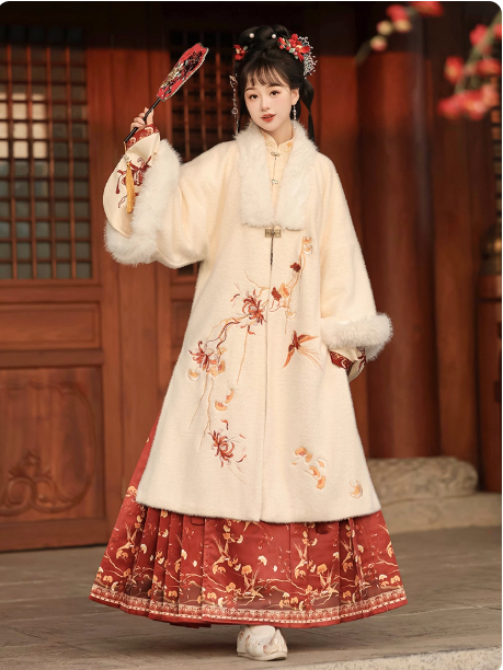 Ming Dynasty Hanfu Aoqun horse face skirt with thick velvet set