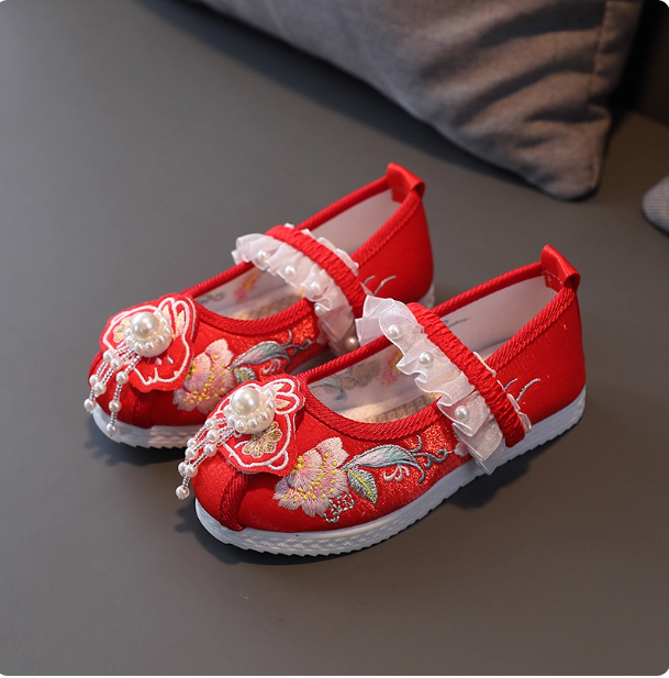 [玉兔】Girls' embroidered shoes, ancient style, children's Hanfu shoes